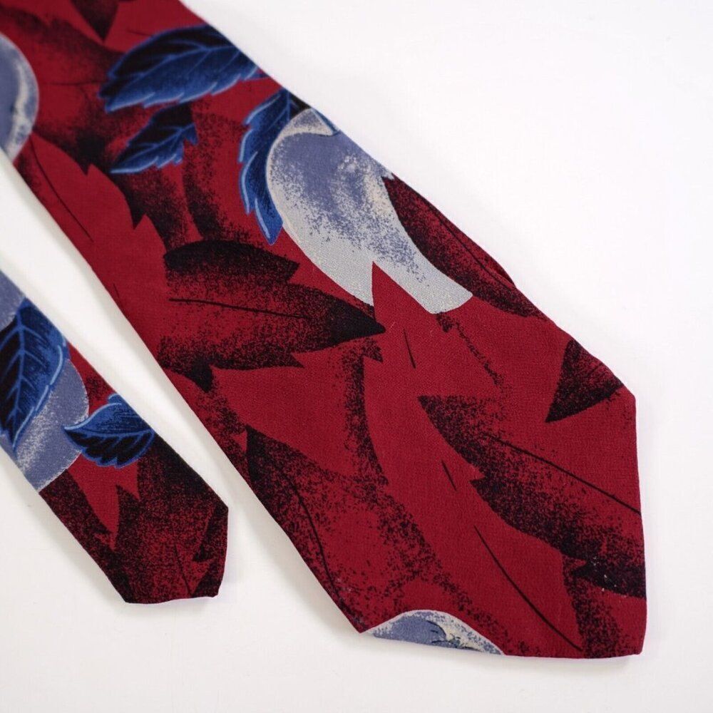 Carlo Palazzi Red Italy Abstract Floral‎ Print Short Silk Tie